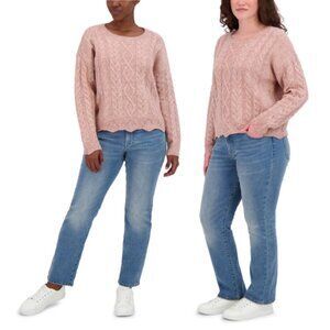 Lucky Brand Longsleeve Cableknit Sweater In Pink/Gold Threads XXL NWT